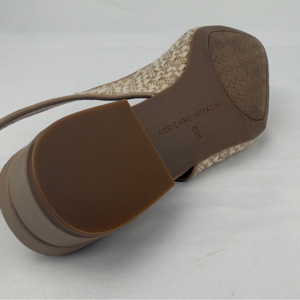 Chic Beige Woven Slingback Heels Pointed Toe Block Heel Sz 8.5 - Picture 7 of 12